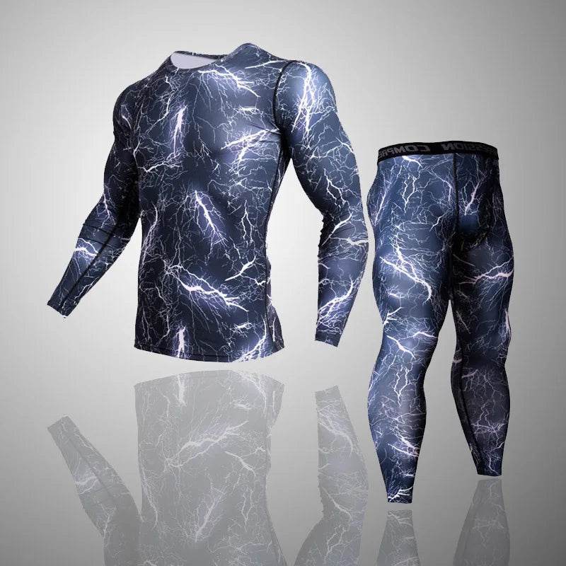 Dynamic Long Johns Underwear Sets with Lightning Print for Thermal Comfort and Style