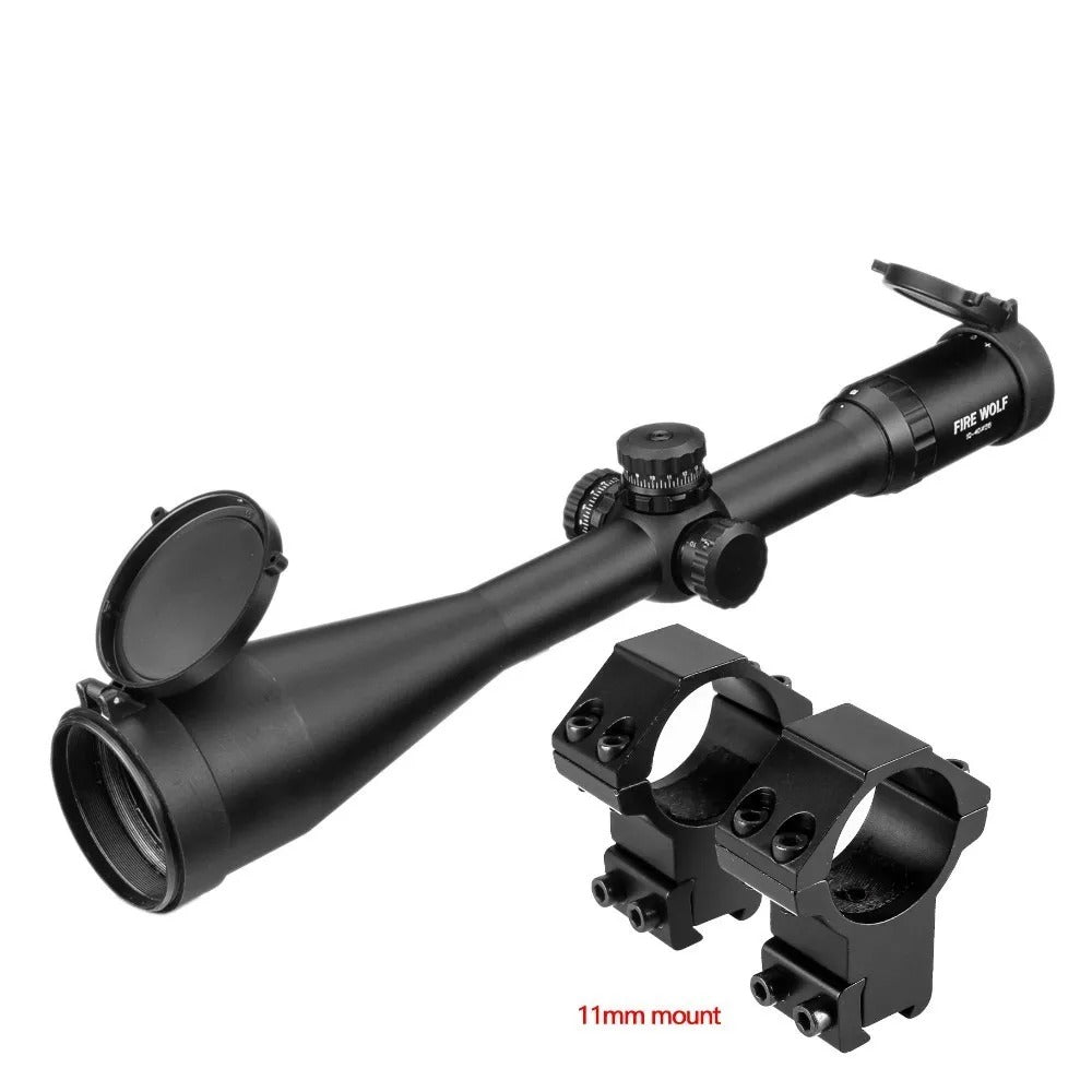 Fire Wolf Long Range Riflescope with 11mm Mount and Adjustable Turrets