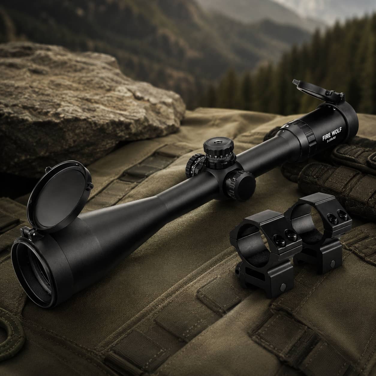 Fire Wolf Long Range Riflescope in Black with Adjustable Magnification for Precision Shooting