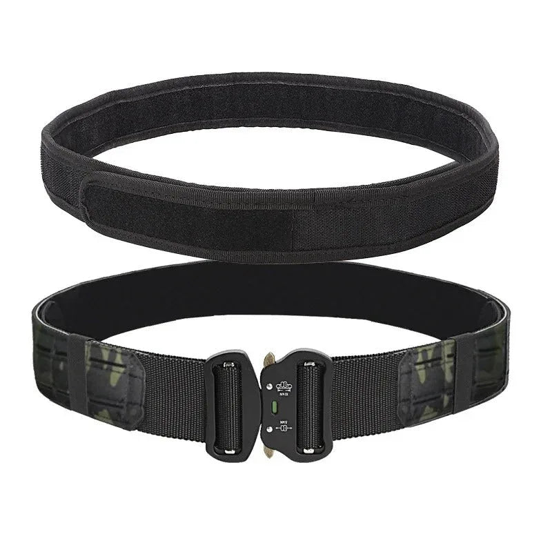 Military double-layer belt in camo pattern for tactical use