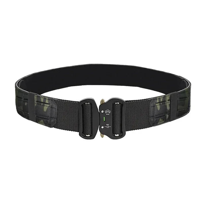 Military double-layer belt in camouflage with adjustable fit for tactical use