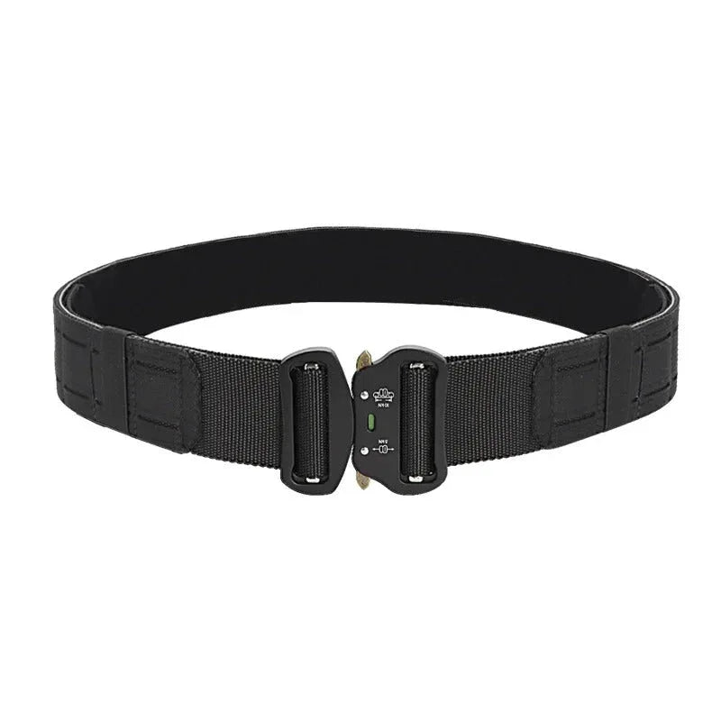 Military double-layer belt in black for tactical support and durability
