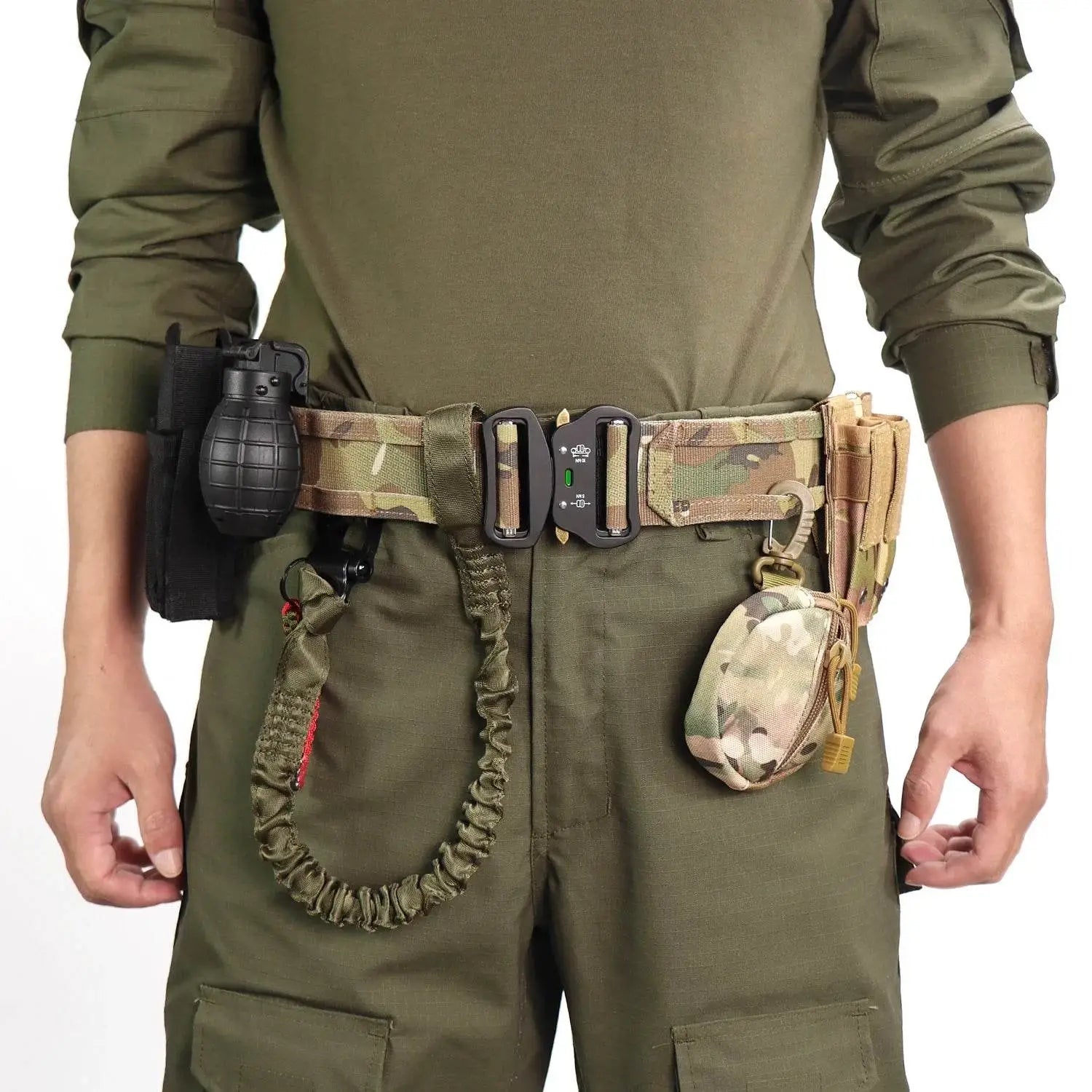 Military double-layer belt in camouflage, ideal for tactical use and gear attachment