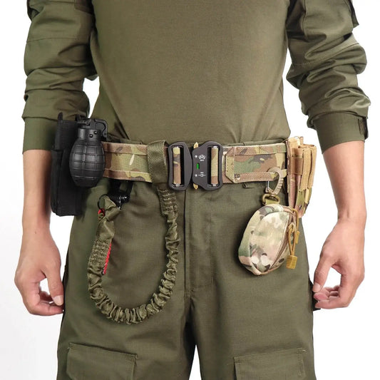 Military double-layer belt in camouflage, ideal for tactical use and gear attachment