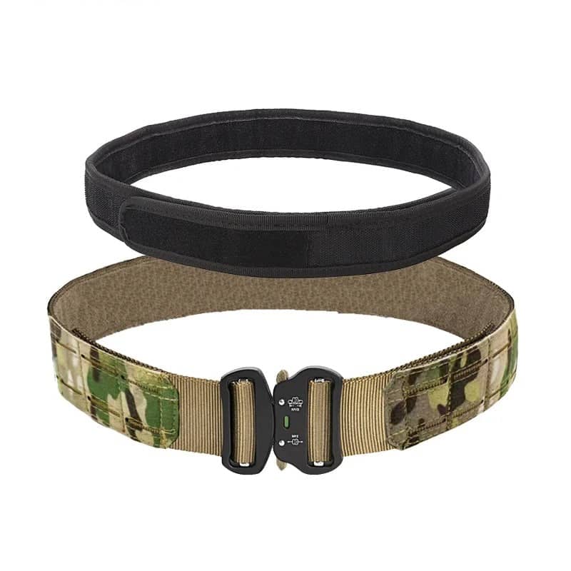 Military double-layer belt in black and camo for tactical use