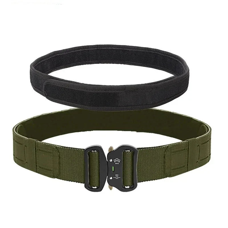 Military double-layer belt in black and green for tactical versatility