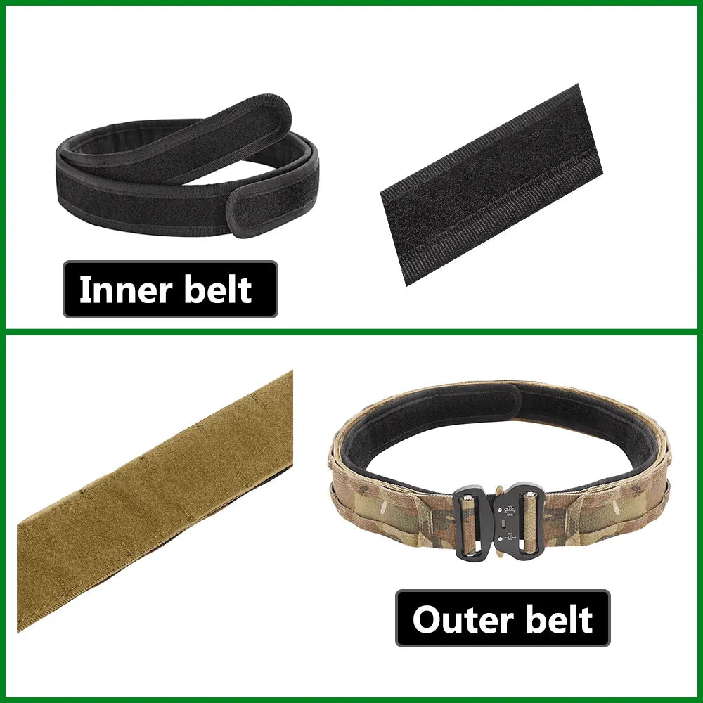 Military double-layer belt with adjustable outer and inner components for tactical use