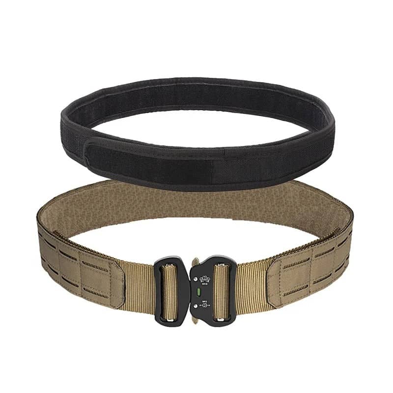 Military double-layer belt in black and tan for tactical use