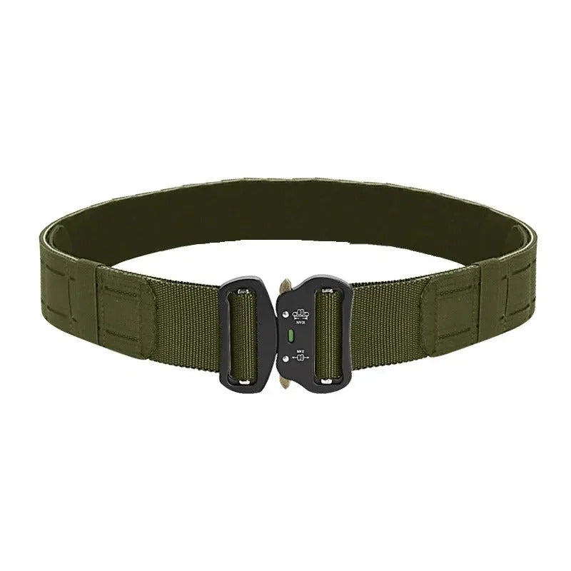 Military double-layer belt in olive green for tactical use