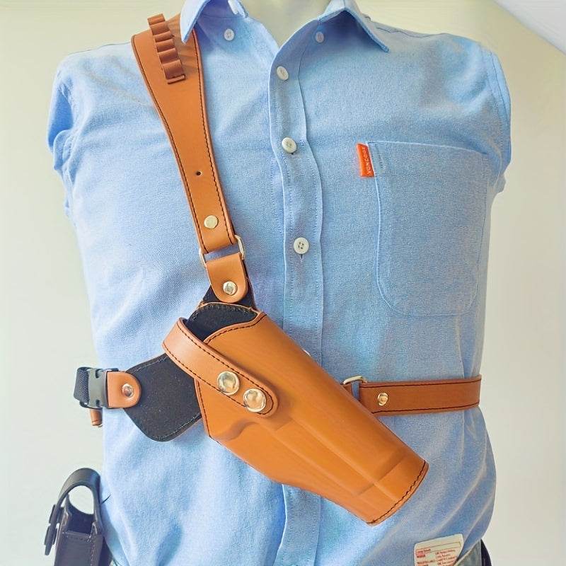M1911 shoulder holster in tan leather, designed for comfort and accessibility while wearing a shirt