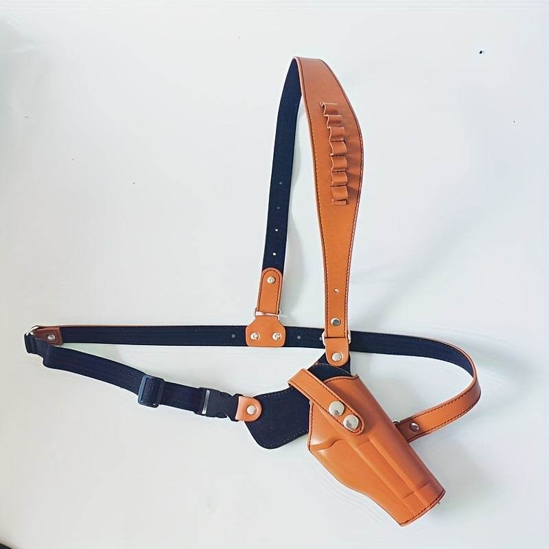 Brown M1911 shoulder holster with adjustable straps and bullet holders for secure carrying