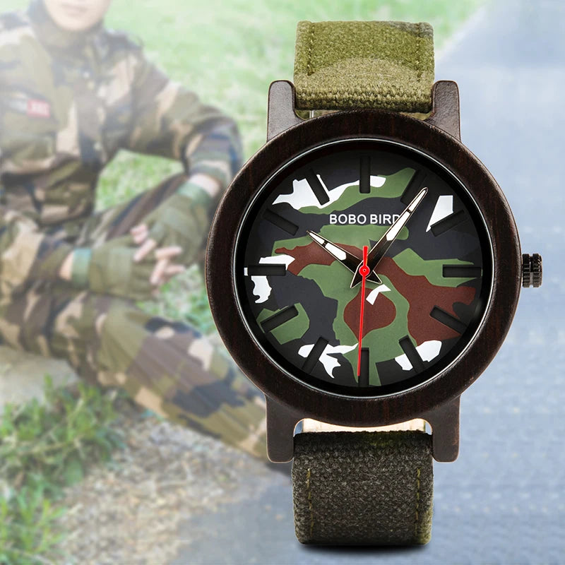 Bobo Bird Wooden Camouflage Quartz Watch for Outdoor Style