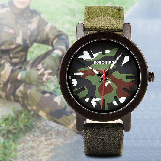 Bobo Bird Wooden Camouflage Quartz Watch for Outdoor Style