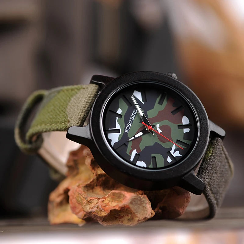 Bobo Bird Wooden Camouflage Quartz Watch for Outdoor Style