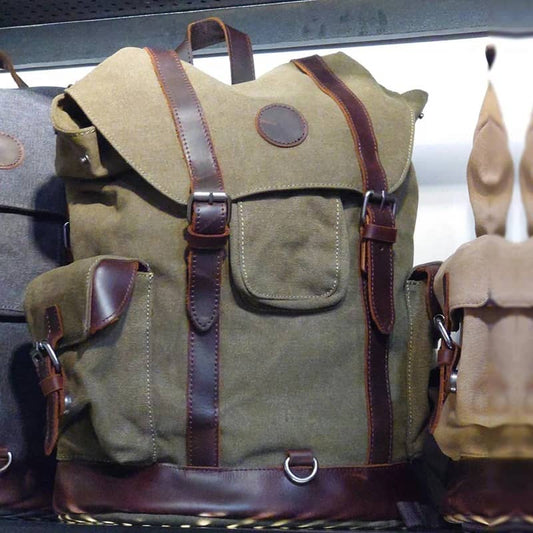 Vintage WW2-Style Canvas Backpack - Outdoor Travel Bag with Leather Straps