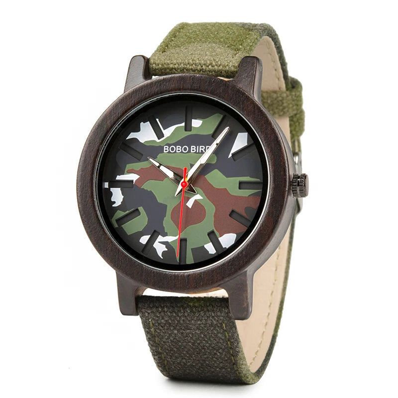 Bobo Bird Wooden Camouflage Quartz Watch for Outdoor Style
