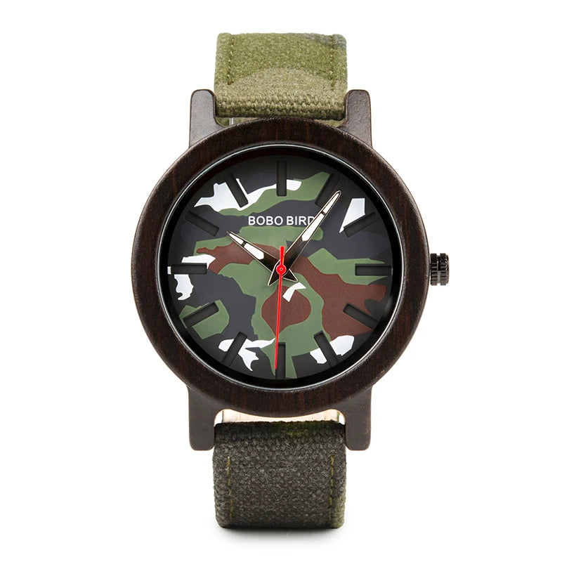 Bobo Bird Wooden Camouflage Quartz Watch for Outdoor Style