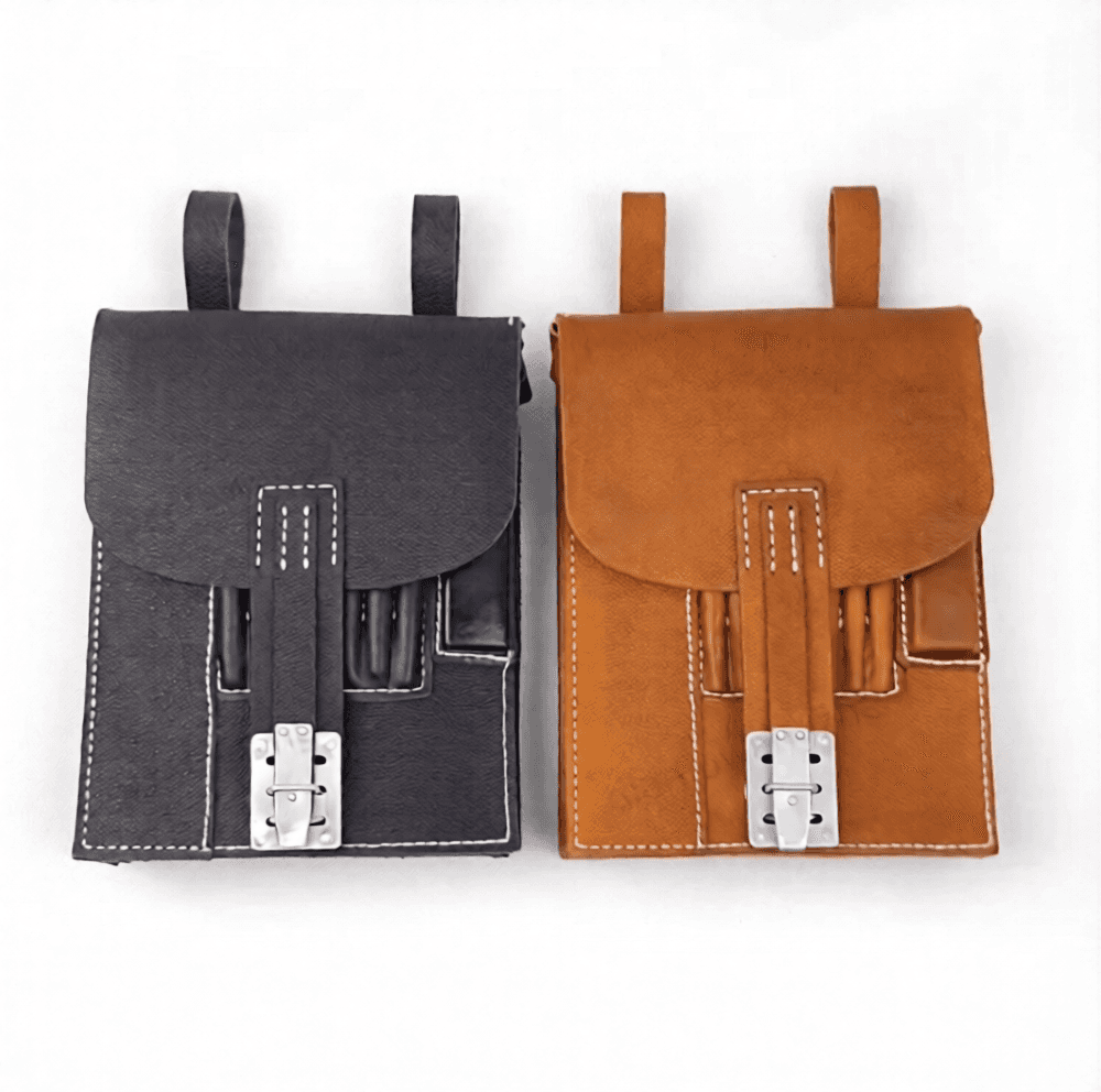 Map case replica in black and brown with secure snap closure for outdoor gear