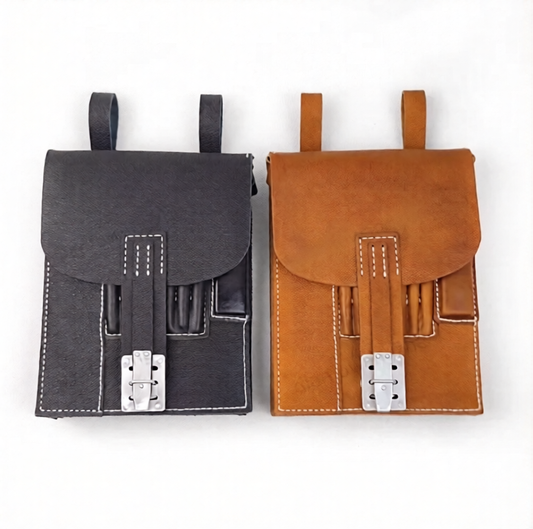 Map case replica in black and brown with secure snap closure for outdoor gear