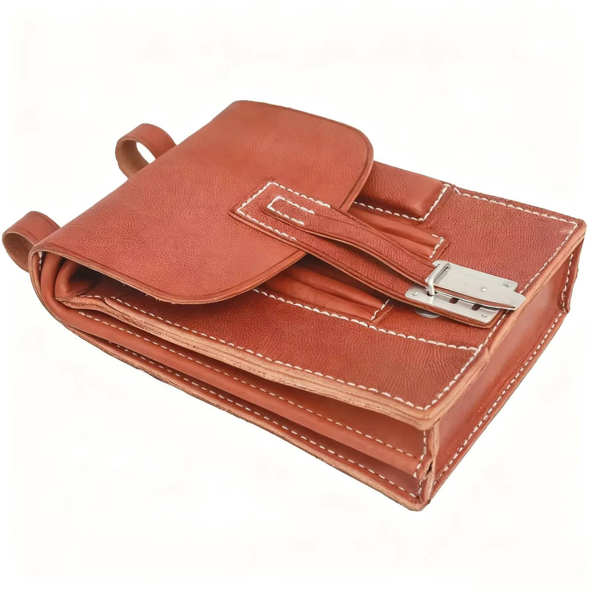 Brown Leather Map Case Replica with Secure Closure for Outdoor Navigation