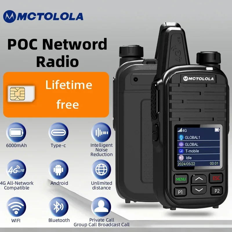 POC Walkie Talkie in black with 4G network and unlimited distance features