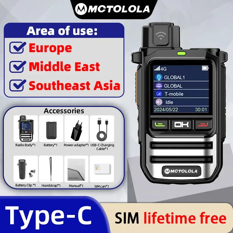 POC Walkie Talkie in Black with SIM card and multiple area usage options