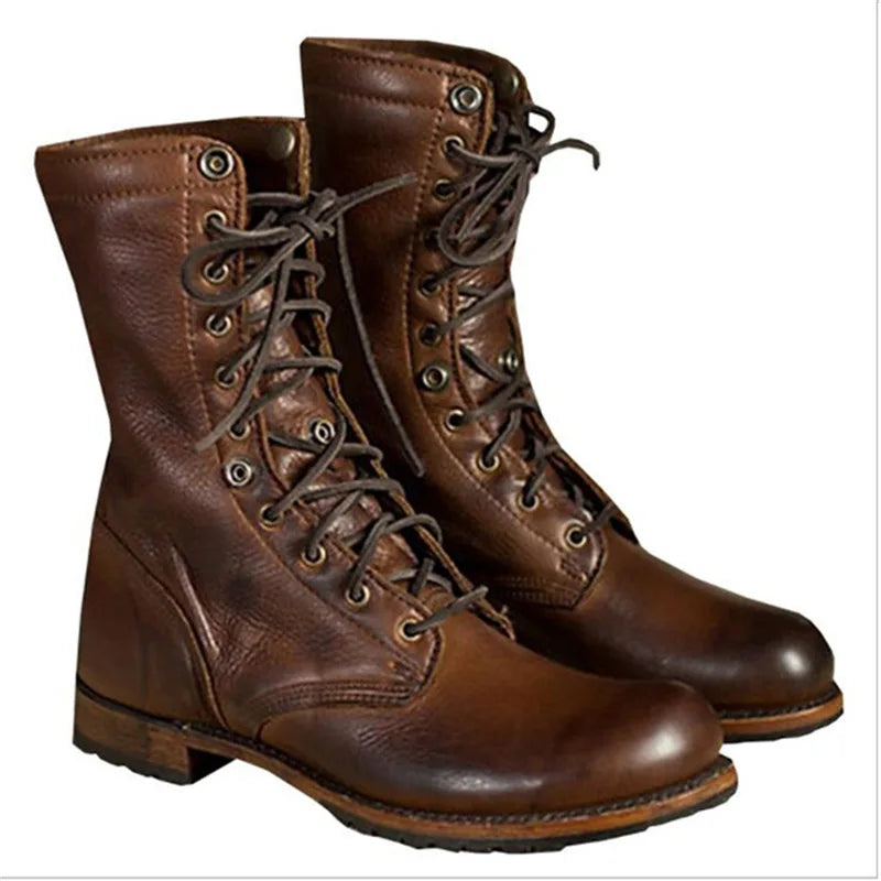 Brown Military-Outdoors Boots for rugged outdoor use, styled as medieval boots