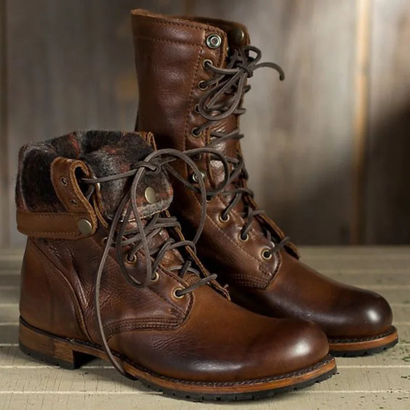 Mens medieval Renaissance PU leather lace-up costume boots in brown and black color options