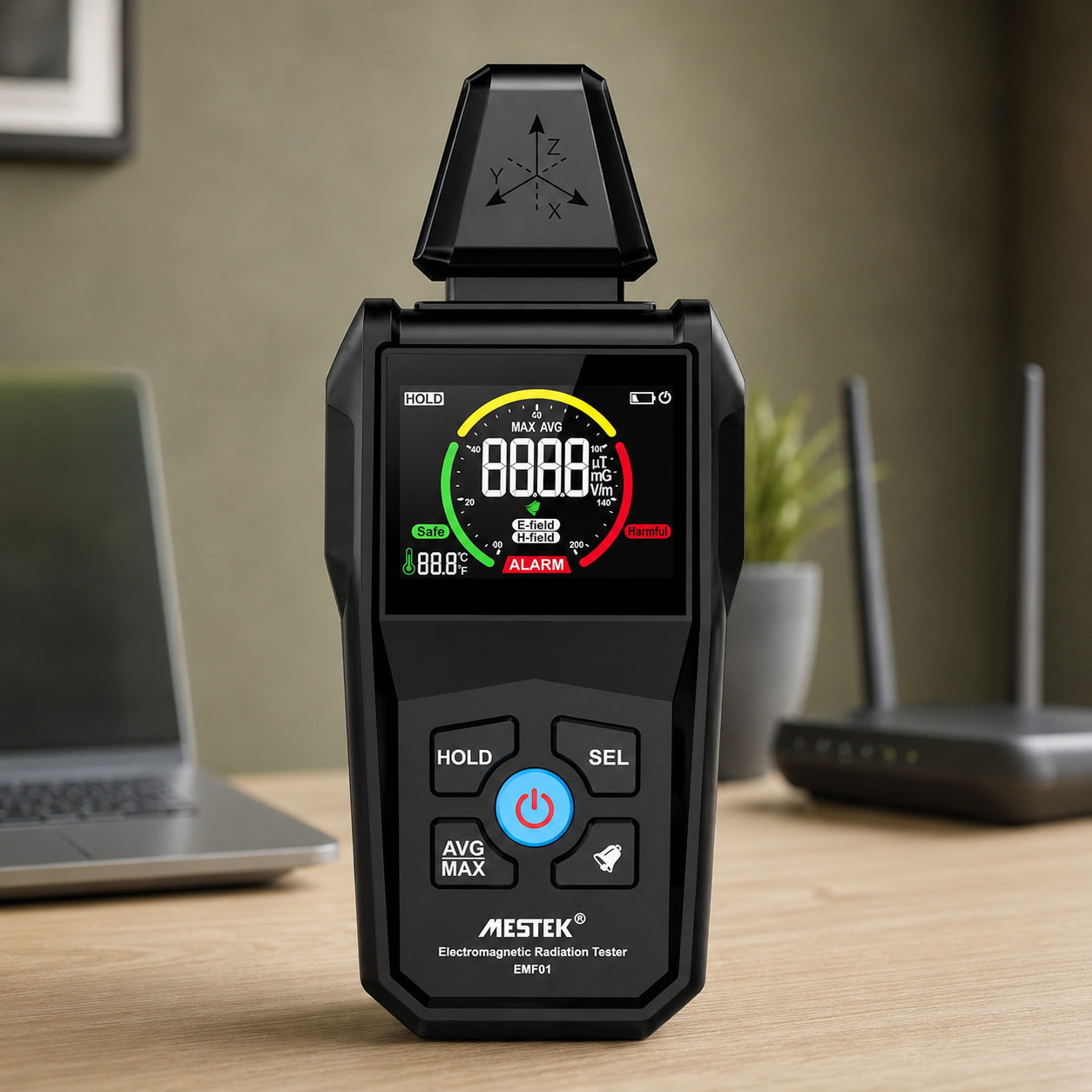 MESTEK EMF radiation tester with VA color display and three-axis electromagnetic field detection