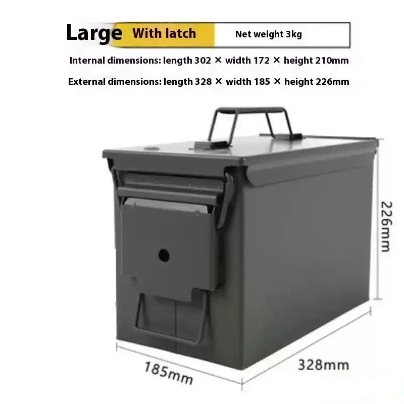 Large metal storage box with latch for secure organization