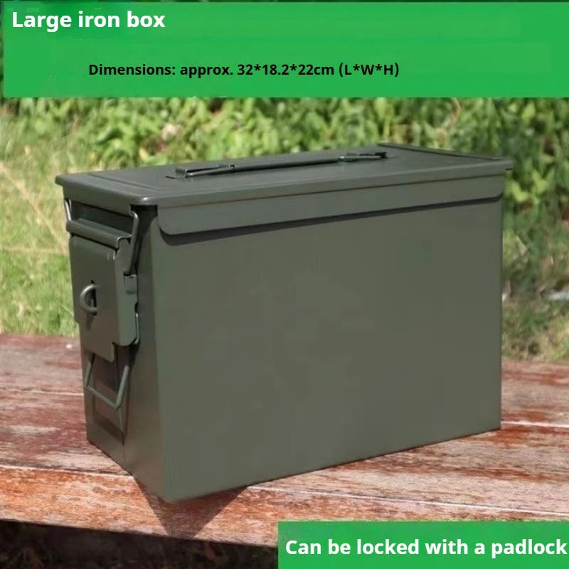 Large metal storage box with dimensions 32x18.2x22 cm for secure storage and lockable design