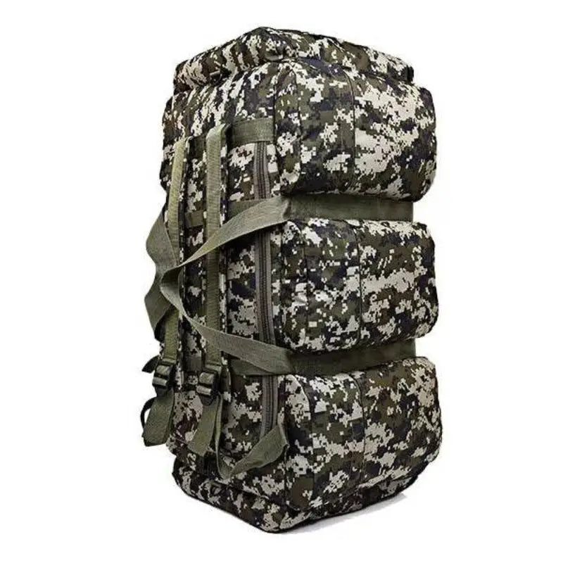 90L military travel backpack in camo print, ideal for outdoor adventures