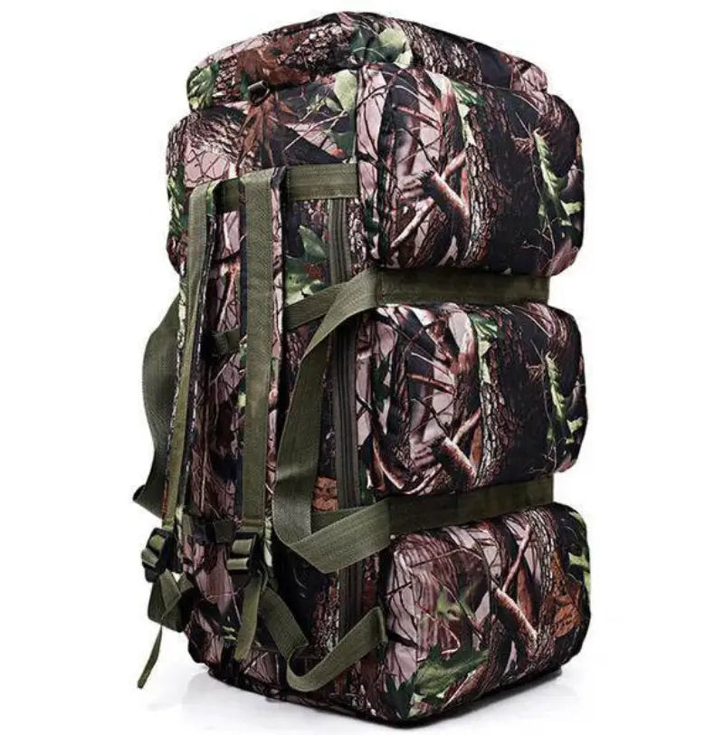90L military travel backpack in camo for outdoor adventures and camping