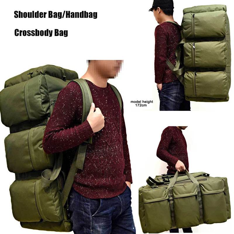 90L military travel backpack in green for outdoor adventures and camping trips