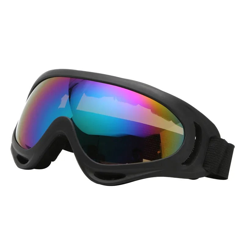 Black anti-fog military eyewear with mirrored lenses and adjustable strap for outdoor activities