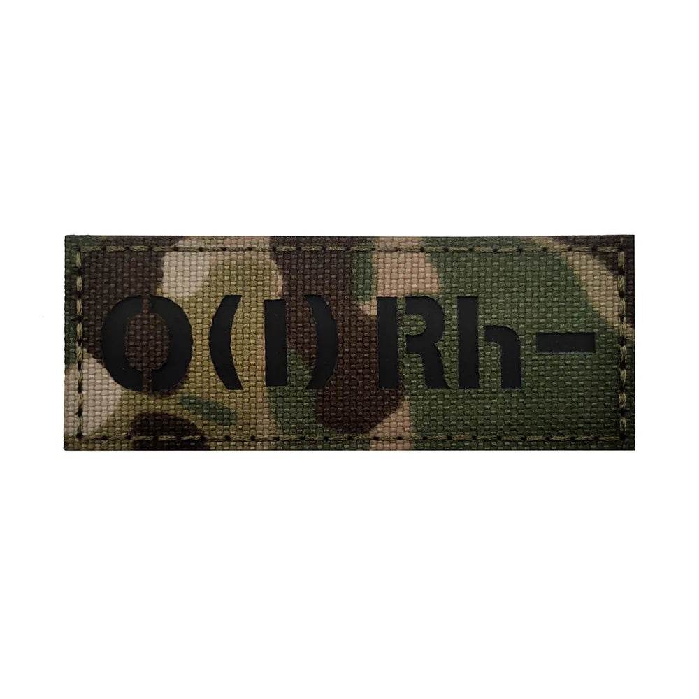 Camouflage blood group patch with O Rh negative designation for medical identification