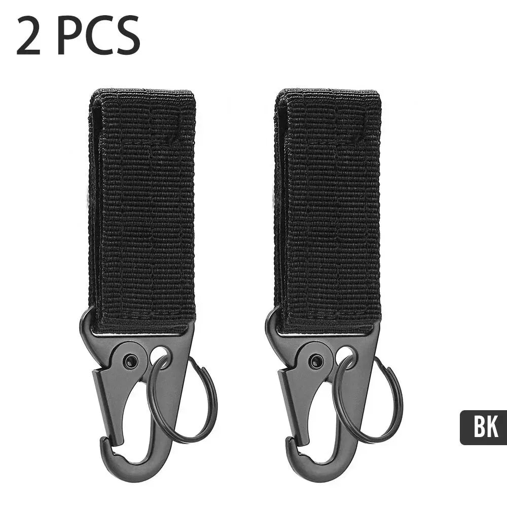 2 Black Military Buckle Straps with Durable Clip for Outdoor Use