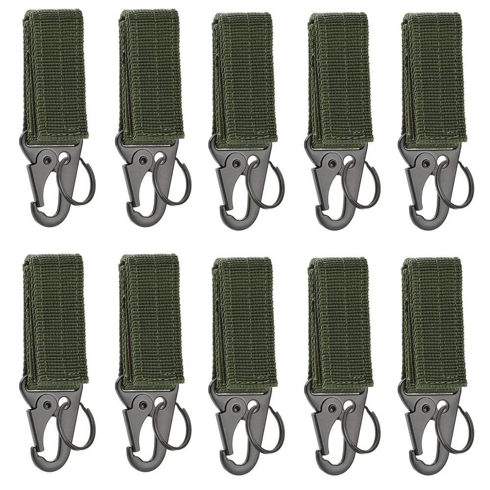 Military buckle strap in green with durable clips for outdoor gear