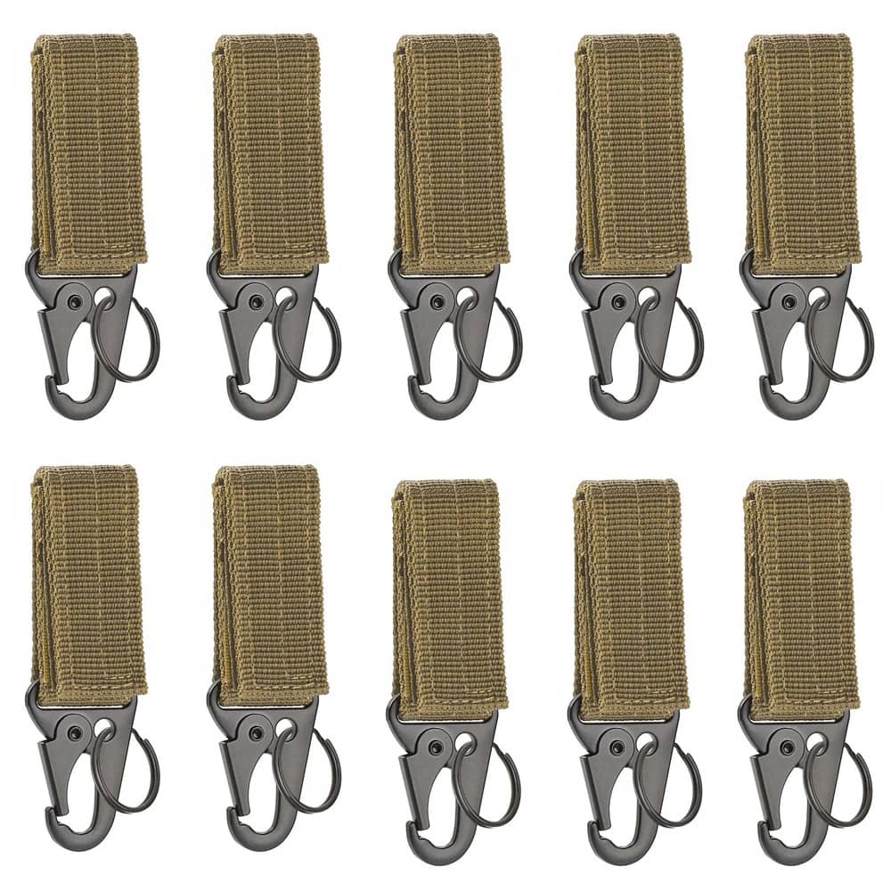 Military buckle strap in tan with durable clip for secure fastening
