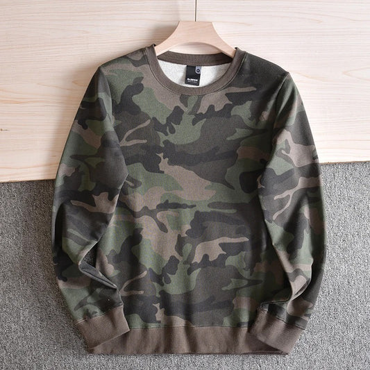 Military camouflage sweatshirt in green, perfect for outdoor activities and casual wear