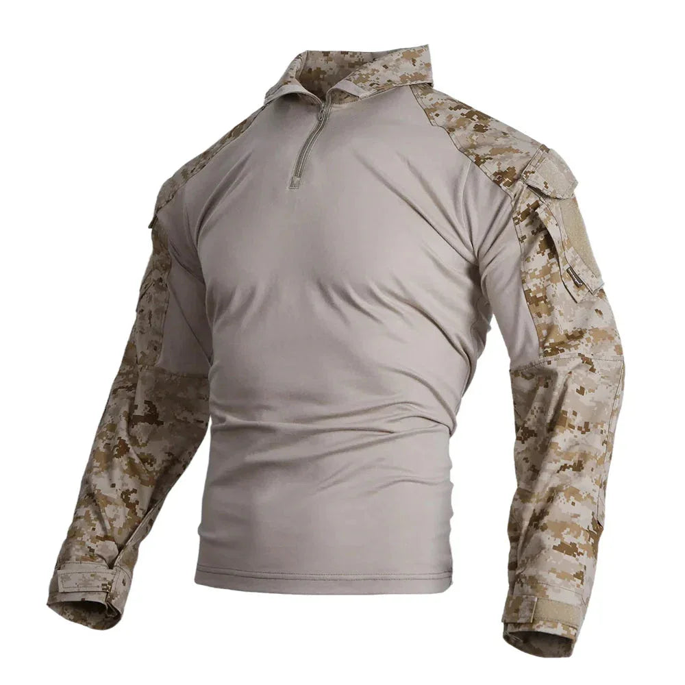 Military Combat Shirt with Desert Camouflage Sleeves for Tactical Performance and Comfort