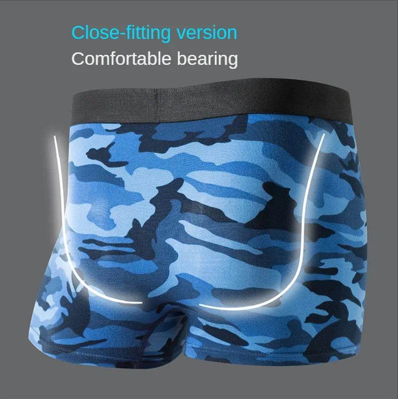 Close-fitting military cotton boxers in blue camouflage pattern for comfortable wear