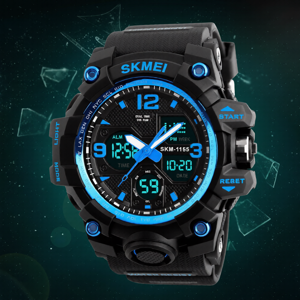 Military Digital Watch with Blue Accents for Outdoor Adventures