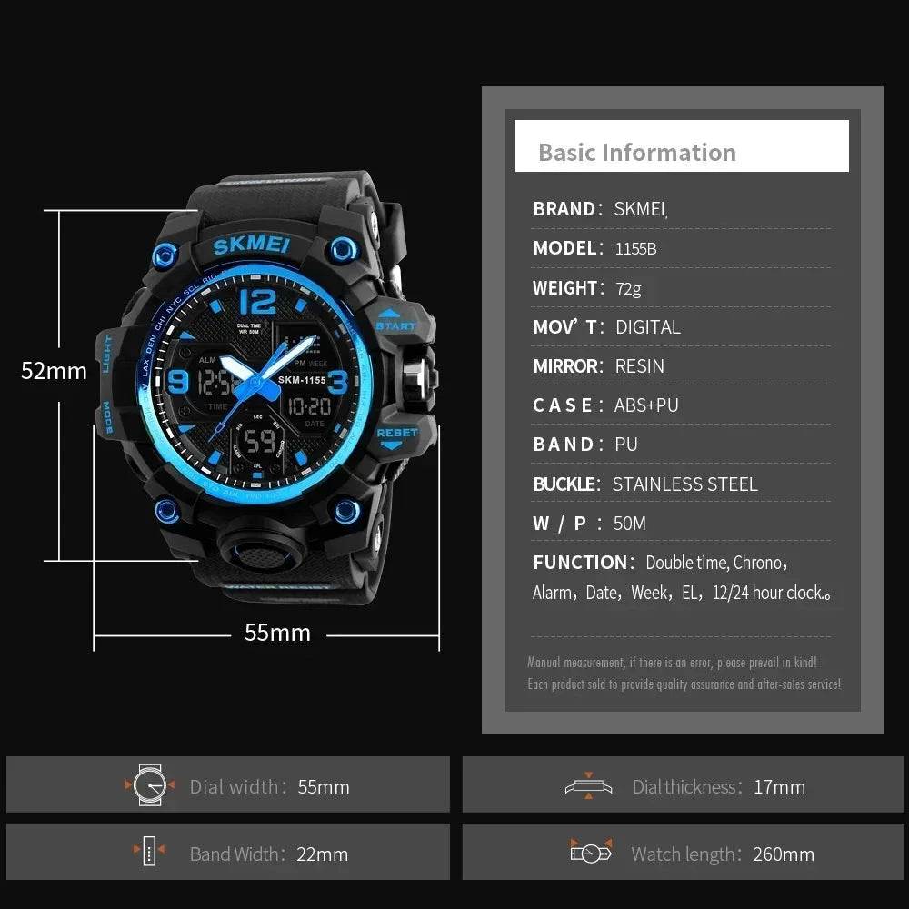 Military Digital Watch in Black and Blue with Stopwatch Feature
