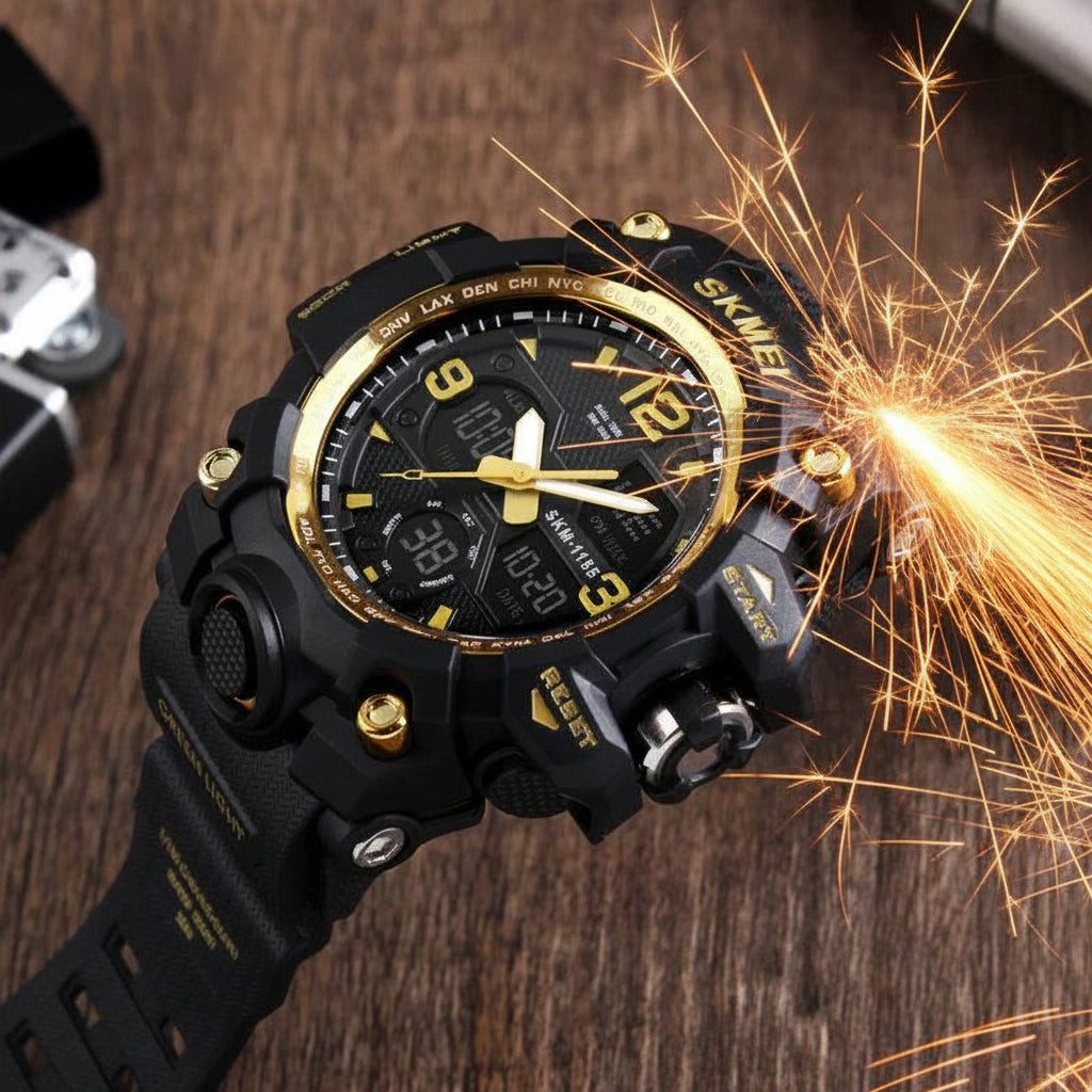 Black and gold military digital watch with durable design for outdoor use
