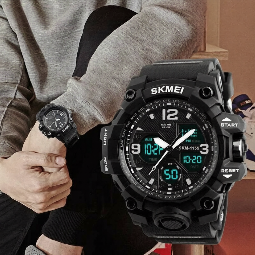 Black Military Digital Watch with Multiple Functions and Stylish Design