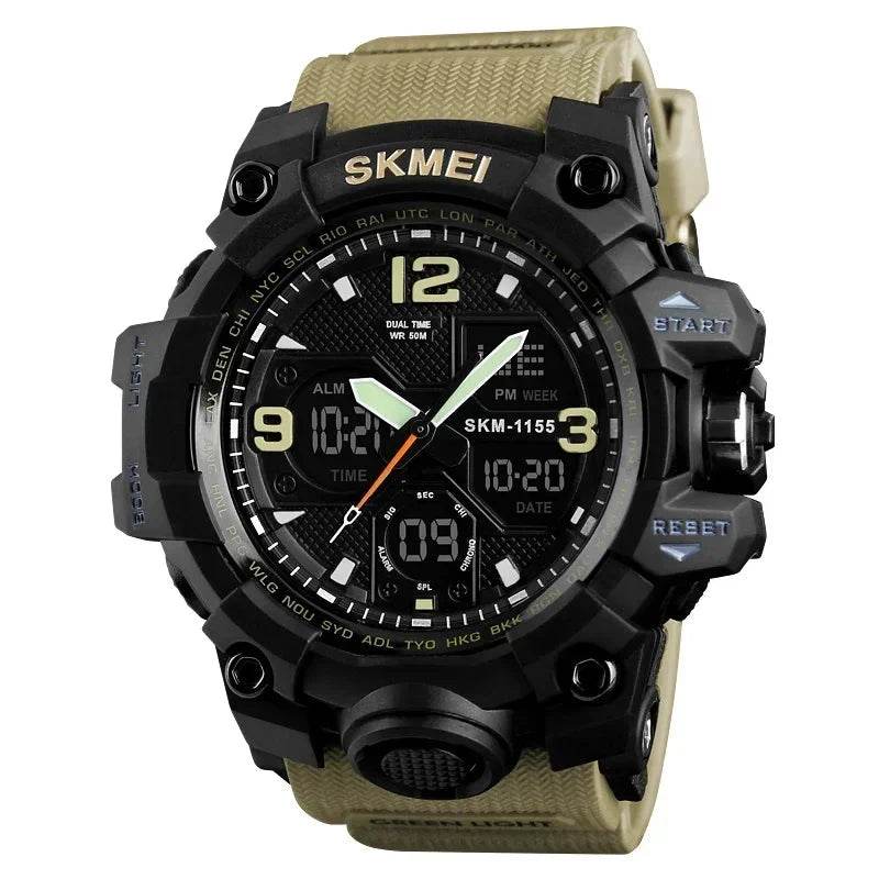 Military Digital Watch in Black with Dual Time Display