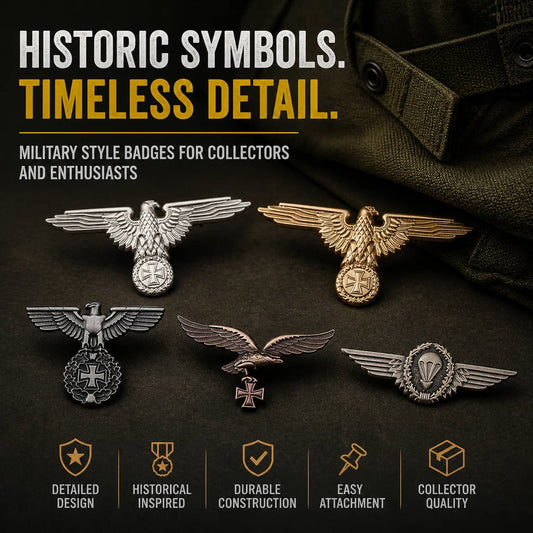 WW2 eagle badge in silver, black, bronze, and gold for collectors and military enthusiasts