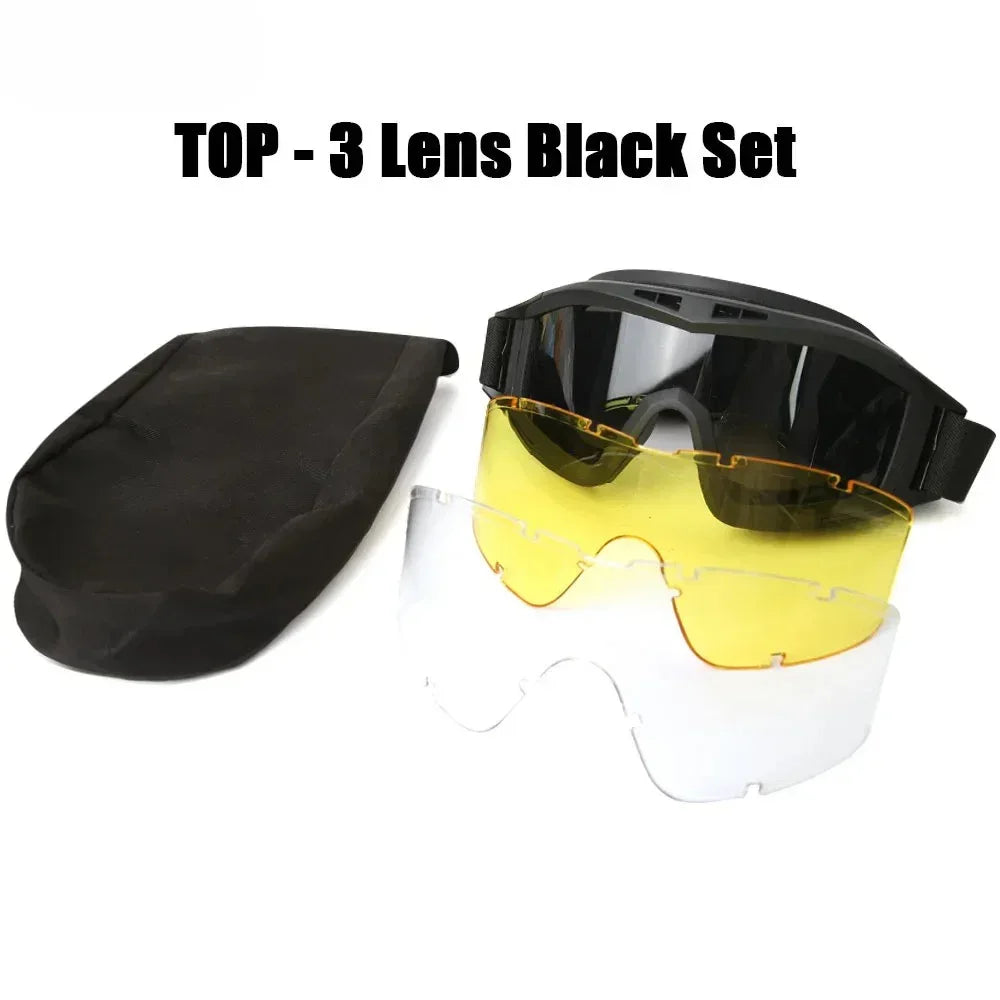 Military Eyewear Black Sunglasses with Three Interchangeable Lenses