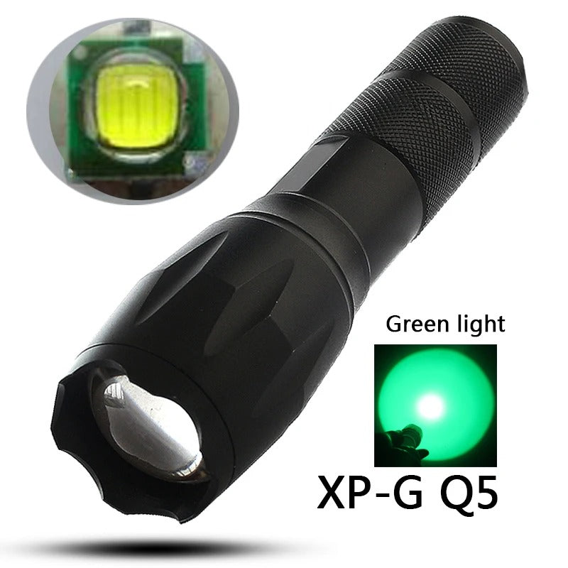Durable 8000LM military flashlight with green light and rugged design ideal for outdoor use